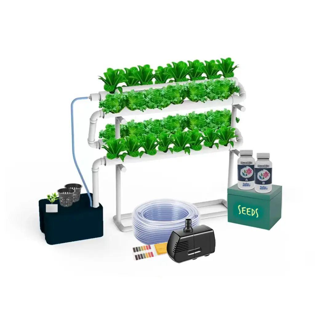 [KITWNUTRN2] Kit Hidropónico N2 NFT Sistema para 32 Plantas, Jardín Interior Completo con Nutrientes, Semillas y Accesorios