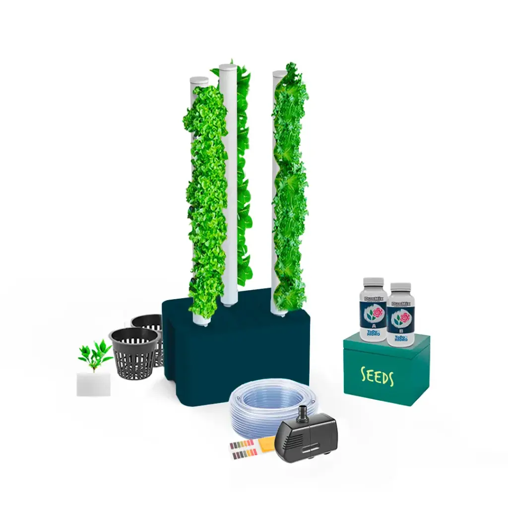Kit Hidropónico N14 Sistema de Torre para 24 Plantas, Jardín Interior Completo con Nutrientes, Semillas y Accesorios