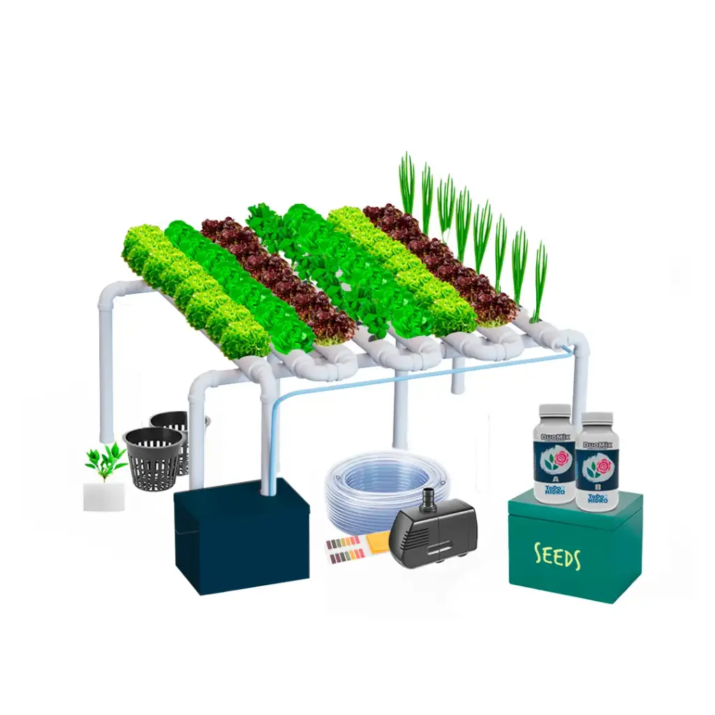 Kit Hidropónico N15 Sistema NFT para 64 Plantas, Jardín Interior Completo con Nutrientes, Semillas y Accesorios