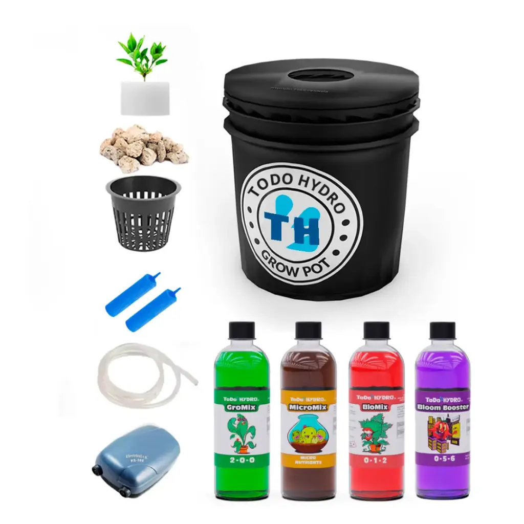 Grow Pot Kit Profesional DWC Hidro Cubo con Bomba de Aire, Nutrientes y Más (8L)