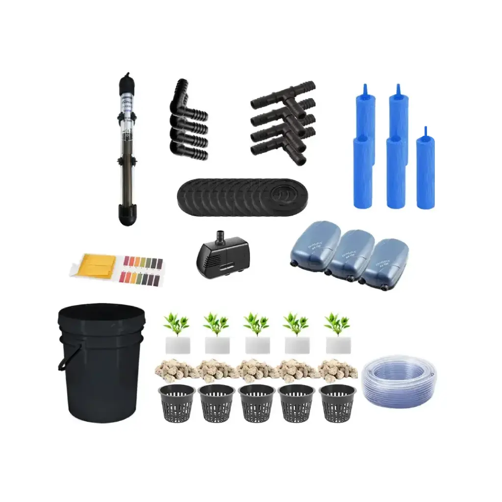 Grow Pot RDWC 20L Kit Sistema Hidropónico de 6 Cubos con Bombas de Aire, Macetas de Red y Depósito de Agua
