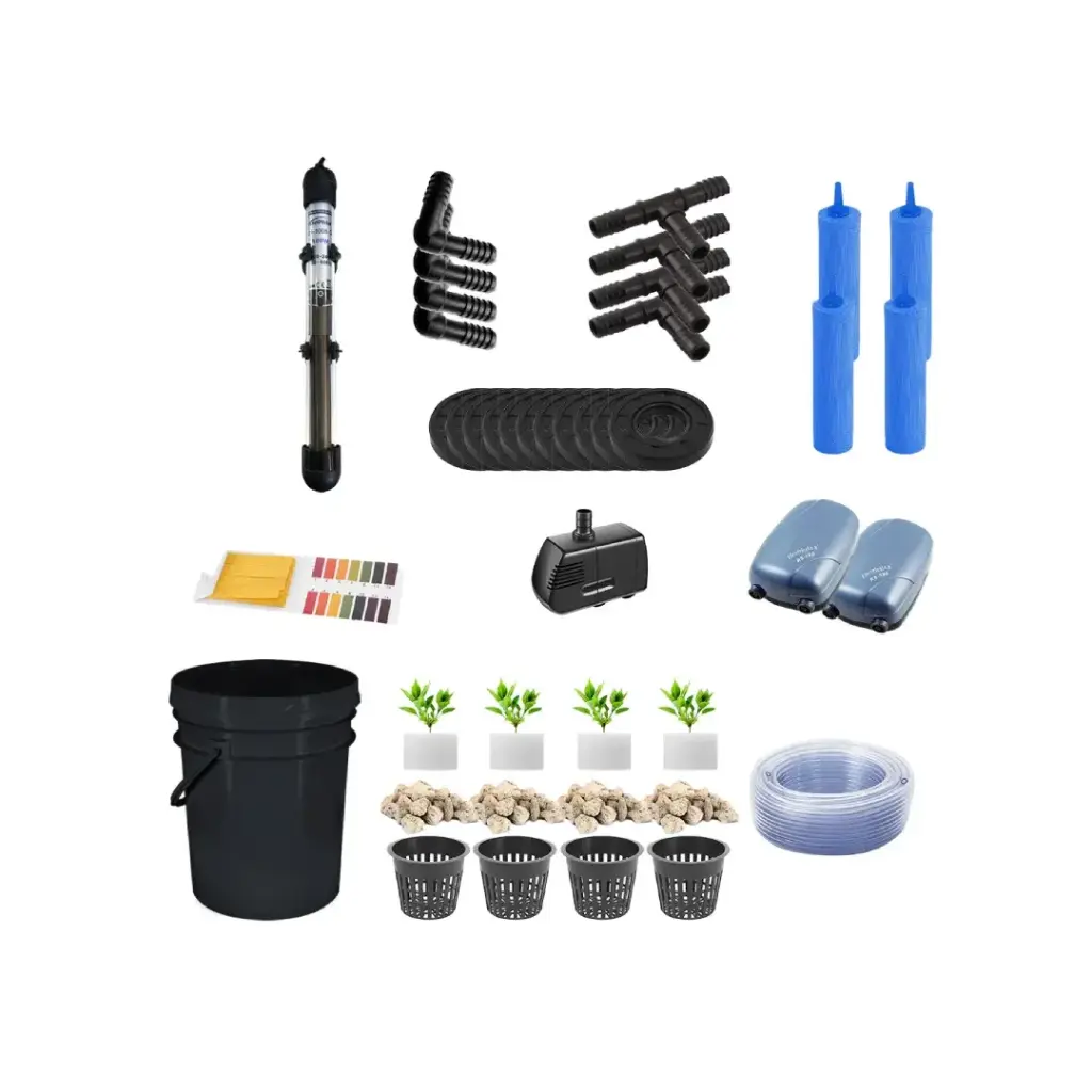 Grow Pot RDWC 20L Kit Sistema Hidropónico de 5 Cubos con Bombas de Aire, Macetas de Red y Depósito de Agua (1/2")